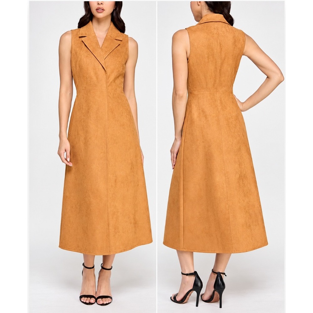 Rosie Harlow Planet Gold Juniors' Faux-Suede Sleeveless Jacket Midi Dress XS $69